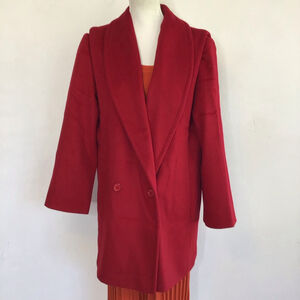 Ferncroft Women Elegant Deep Apple Red Double Breasted Warm Pea Coat M